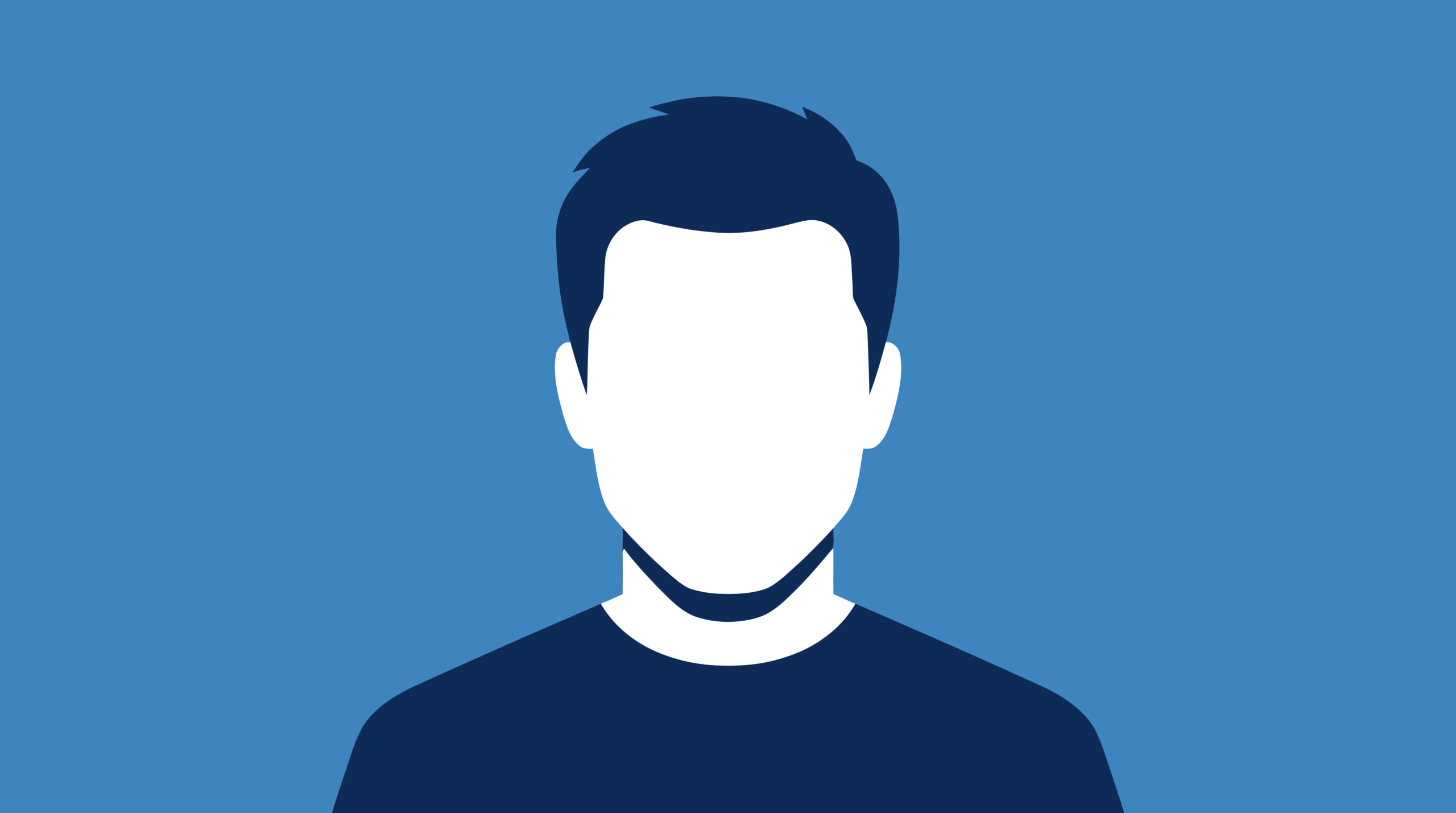 Home male avatar profile picture silhouette icon, minimalist flat vector illustration of anonymous user placeholder on blue background